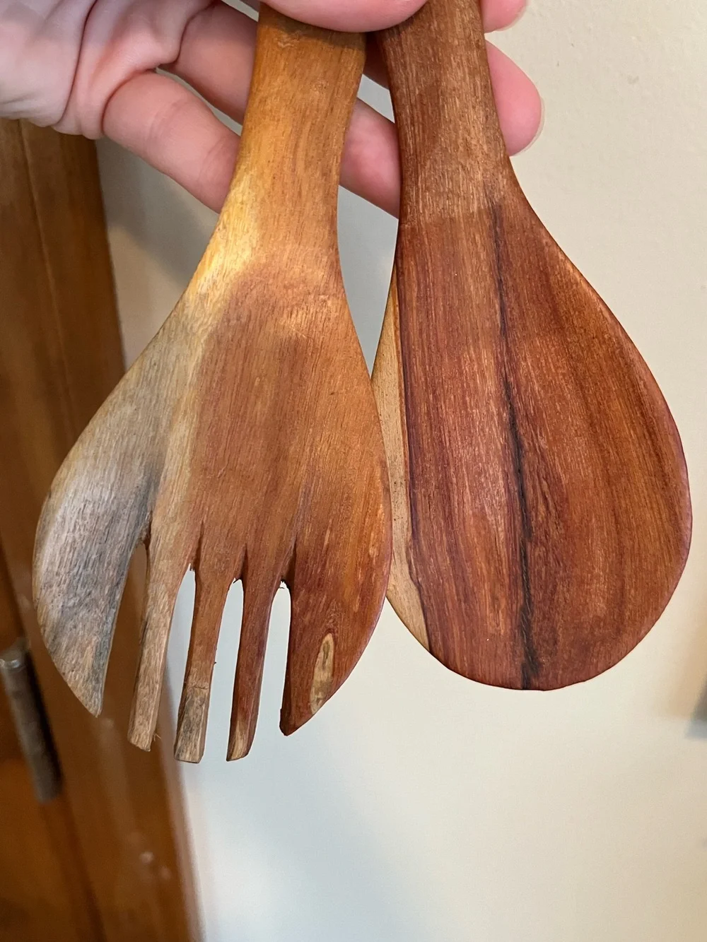 Wooden Zebra Salad Servers - Brown